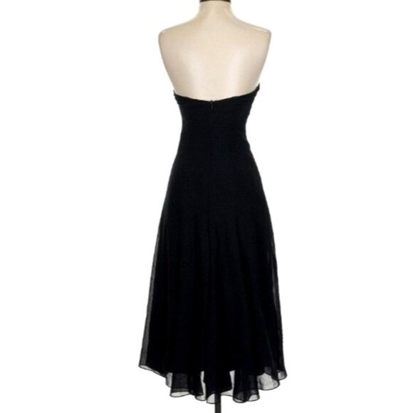 Dessy Collection LBD Strapless Cocktail Dress 2 Midi Black Chiffon Formal Prom - Picture 6 of 13